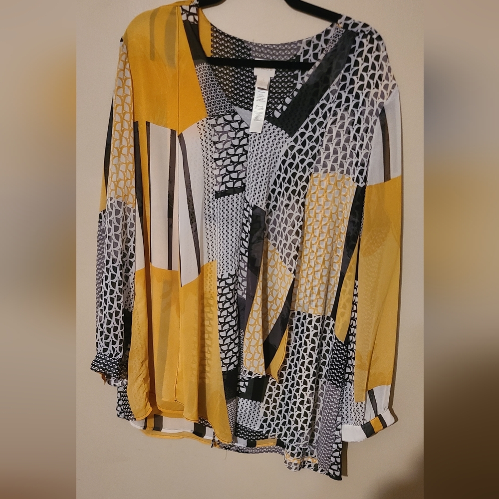 Chico's Black and White Geometric Shirt Size 3